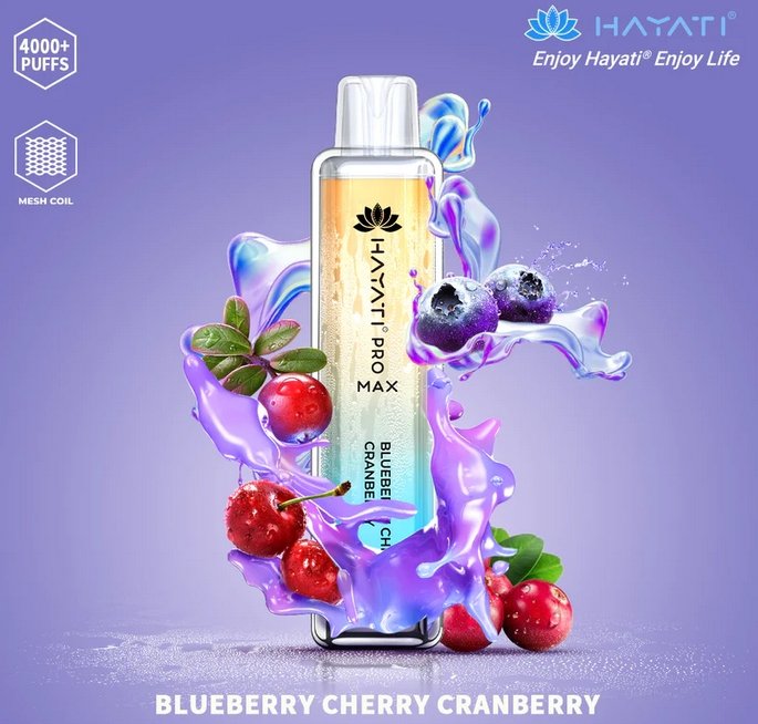 Hayati Pro Max 4000 Disposable Vape Puff Bar Box of 10 - Blueberry Cherry Cranberry -Vapeuksupplier